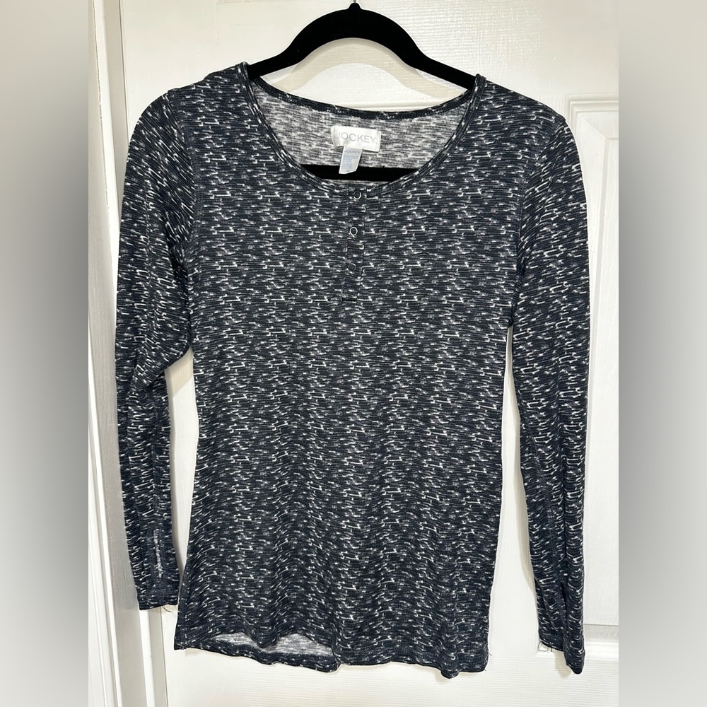 Jockey Women's Charcoal and White Patterned Long Sleeve Tee